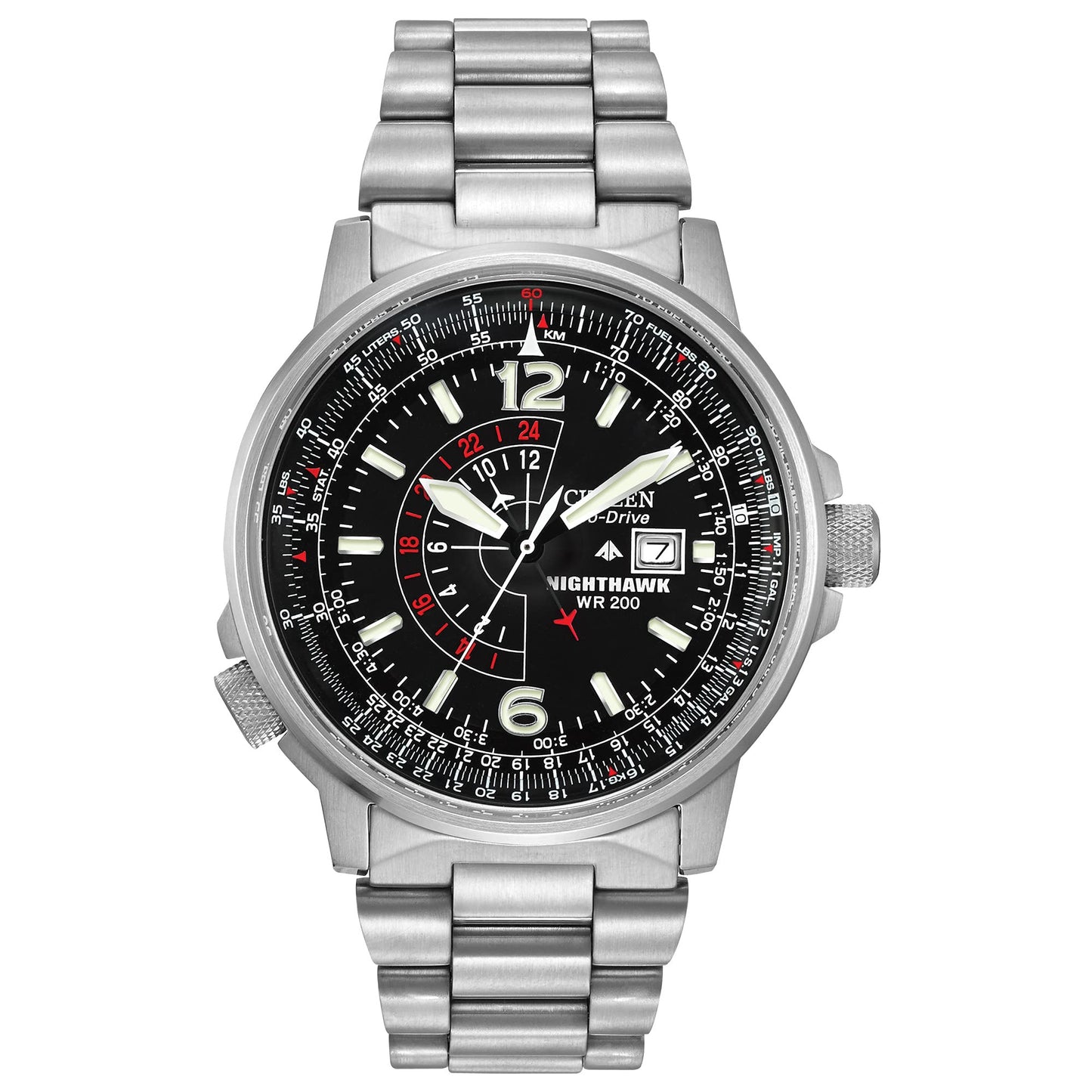 Citizen Mens Eco-Drive Promaster Air Nighthawk Pilot Stainless Steel Watch Luminous Black Dial 42mm (Model: BJ7000-52E) - Renee Lane Company