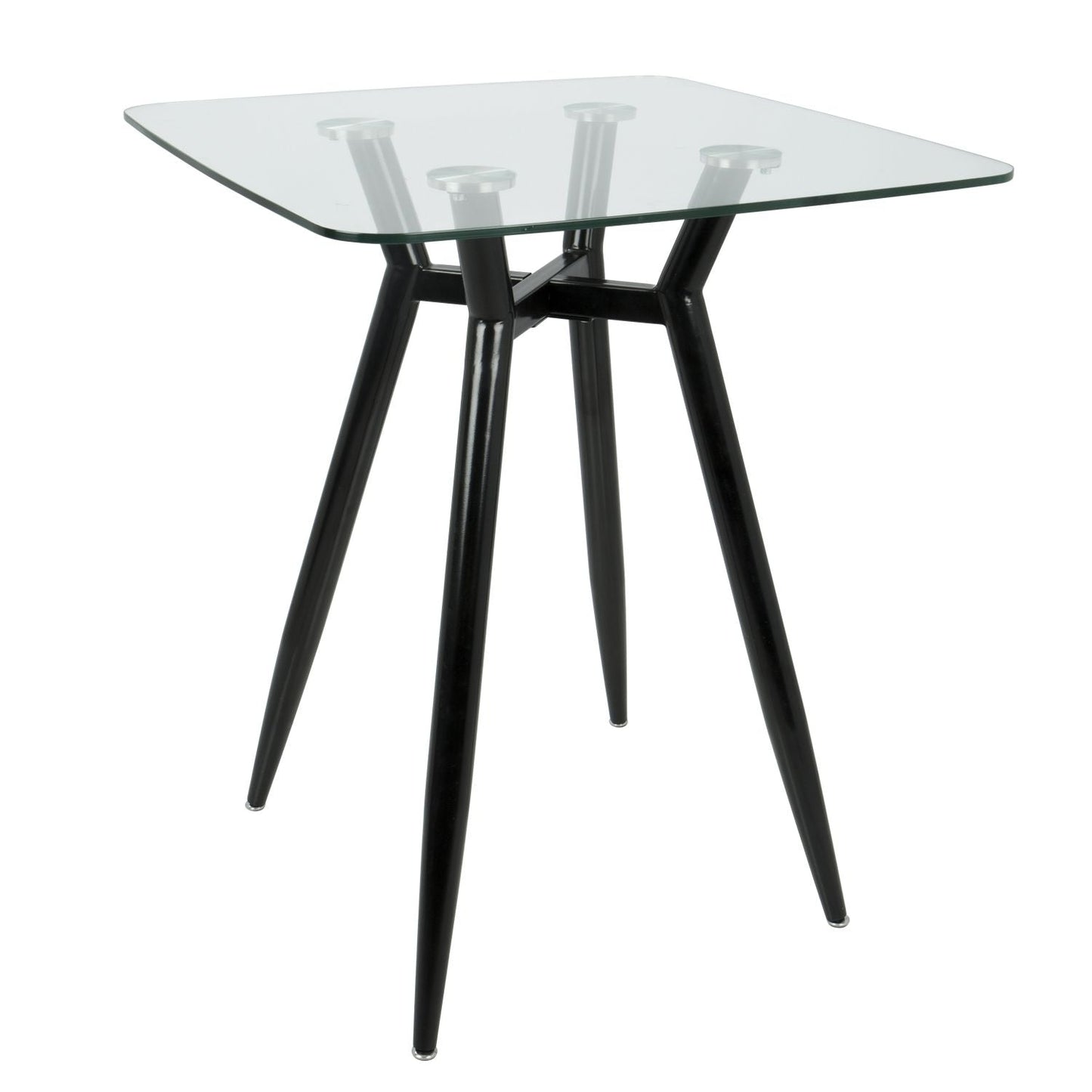 Clara Mid-Century Modern Square Counter Table with Black Metal Legs and Clear Glass Top by - Renee Lane Company
