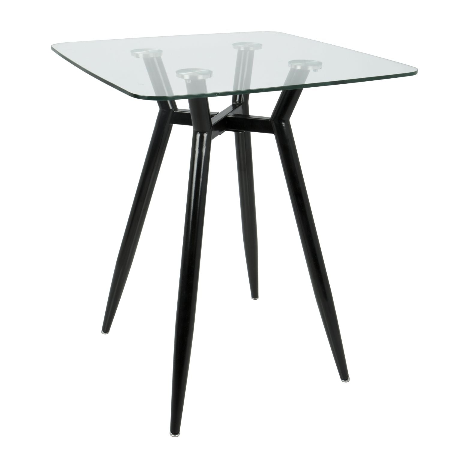 Clara Mid-Century Modern Square Counter Table with Black Metal Legs and Clear Glass Top by - Renee Lane Company