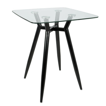 Clara Mid-Century Modern Square Counter Table with Black Metal Legs and Clear Glass Top by - Renee Lane Company