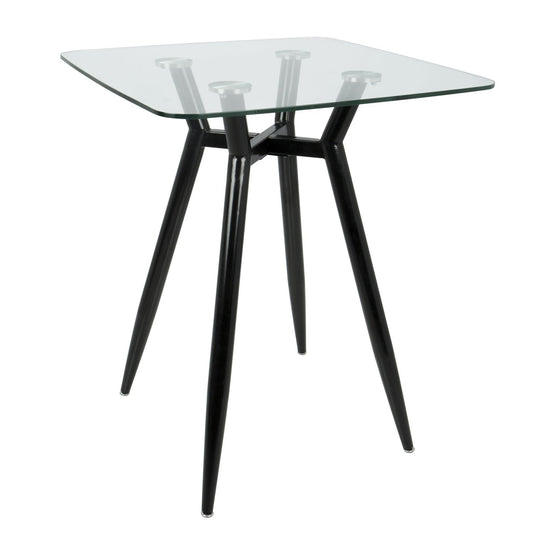 Clara Mid-Century Modern Square Counter Table with Black Metal Legs and Clear Glass Top by - Renee Lane Company