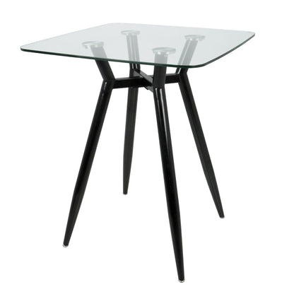 Clara Mid-Century Modern Square Counter Table with Black Metal Legs and Clear Glass Top by - Renee Lane Company