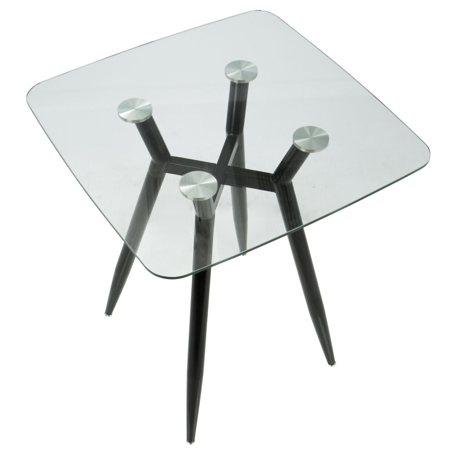 Clara Mid-Century Modern Square Counter Table with Black Metal Legs and Clear Glass Top by - Renee Lane Company