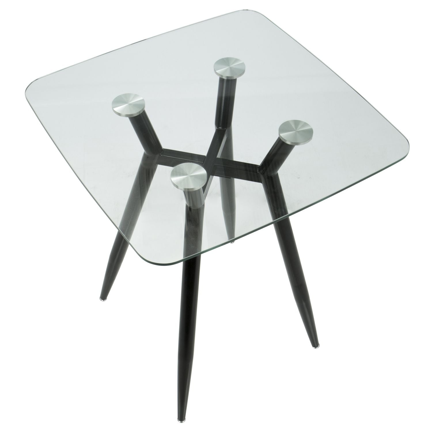 Clara Mid-Century Modern Square Counter Table with Black Metal Legs and Clear Glass Top by - Renee Lane Company