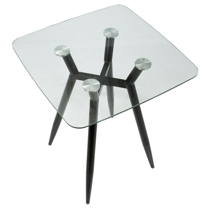 Clara Mid-Century Modern Square Counter Table with Black Metal Legs and Clear Glass Top by - Renee Lane Company