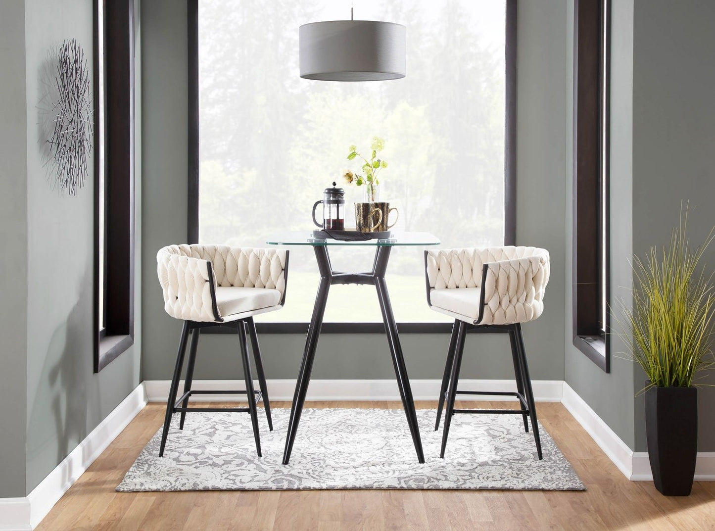 Clara Mid-Century Modern Square Counter Table with Black Metal Legs and Clear Glass Top by - Renee Lane Company