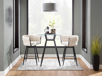 Clara Mid-Century Modern Square Counter Table with Black Metal Legs and Clear Glass Top by - Renee Lane Company