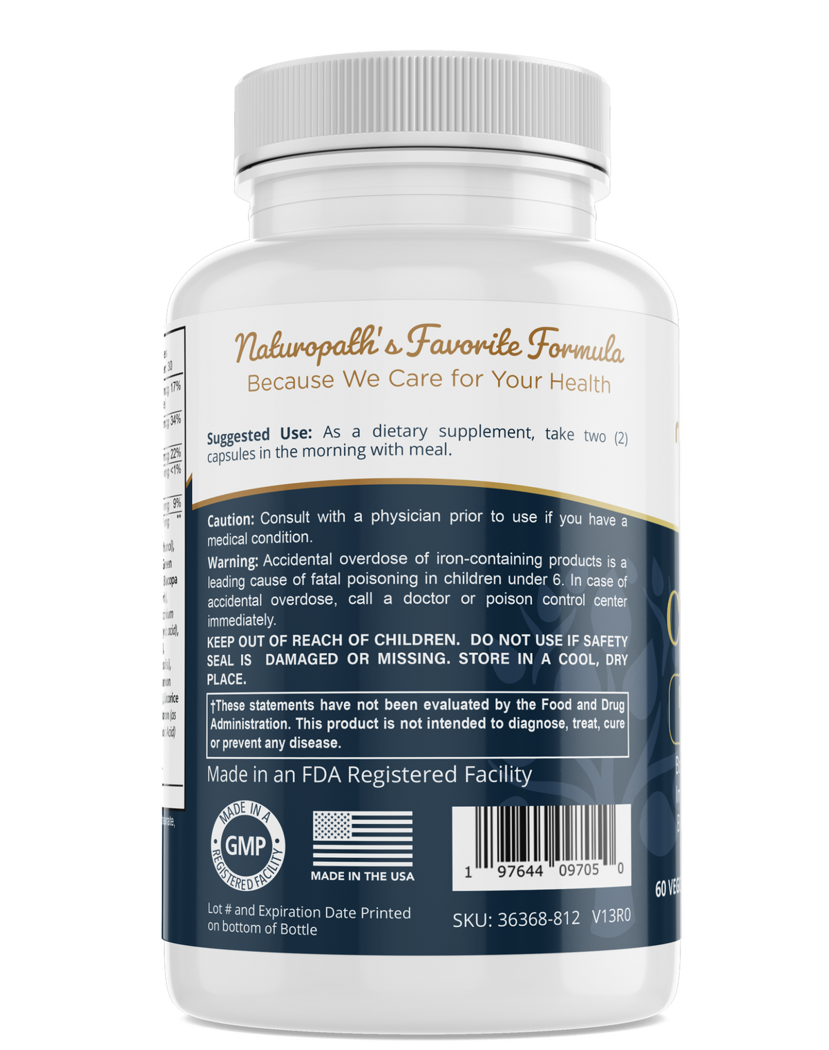 Clarity multivitamin bottle back label with manufacturing info and safety warnings.