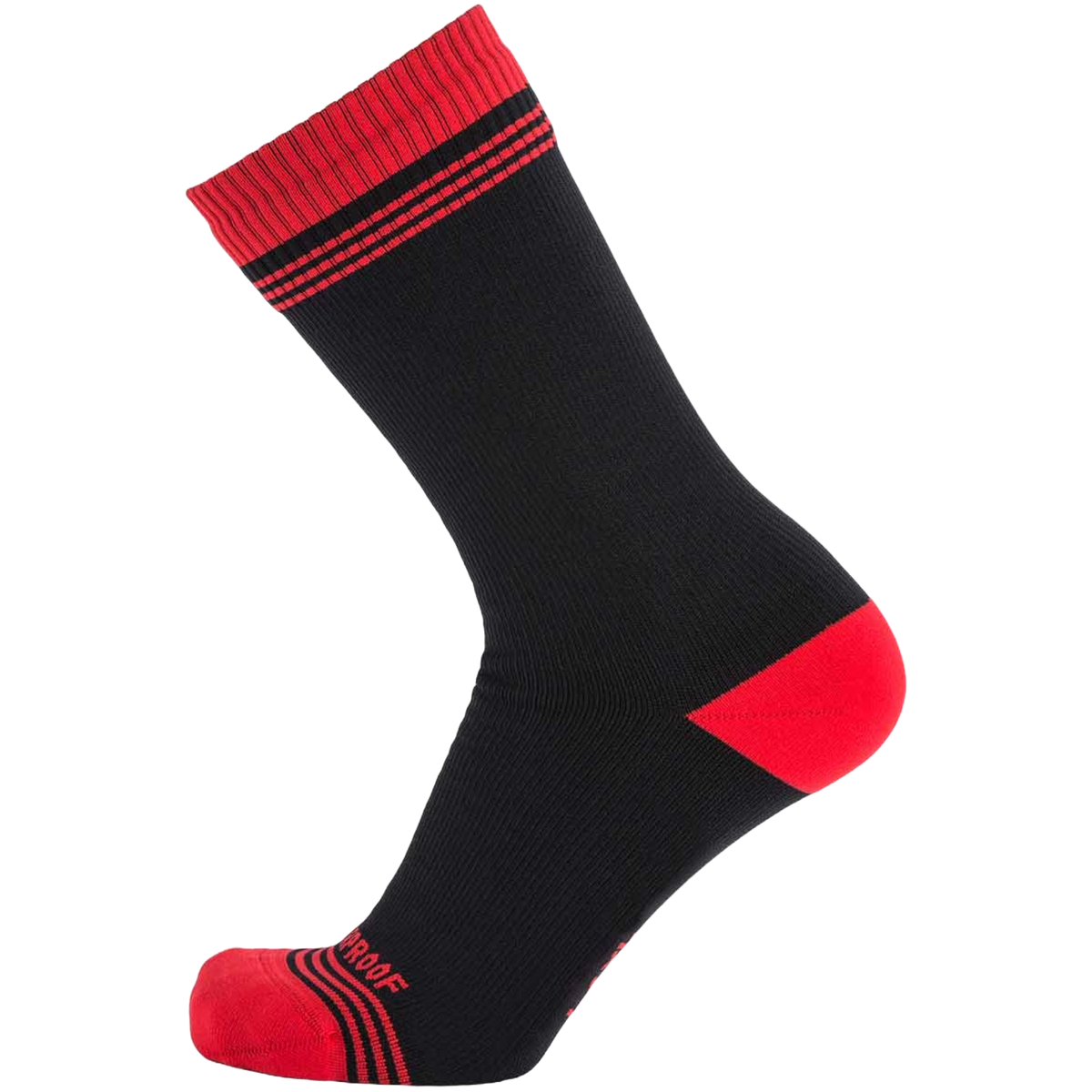 Socks in dark charcoal with red cuff stripes and red toe/heel accents