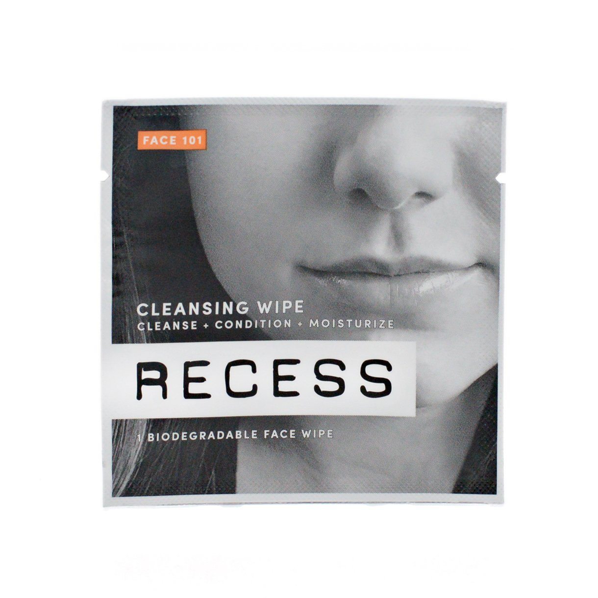 Face cleansing wipes case packet with biodegradable facial wipe label