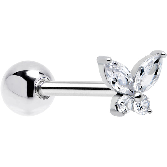 Clear CZ Gem Open Wing Butterfly Barbell Tongue Ring - Renee Lane Company