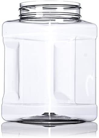 Clear Food Grade PET Plastic Square Grip Storage Jar w/Cap - 48 Fluid Ounces - 6-Jar Pack (4-5 Cup Storage Capacity) by Pride Of India 48 oz - Renee Lane Company