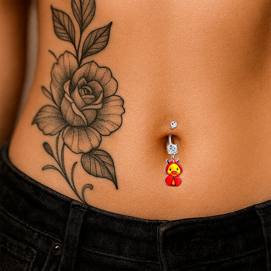 Clear Gem Hot Litle Devil Duck Dangle Belly Ring by Onyx O - Renee Lane Company