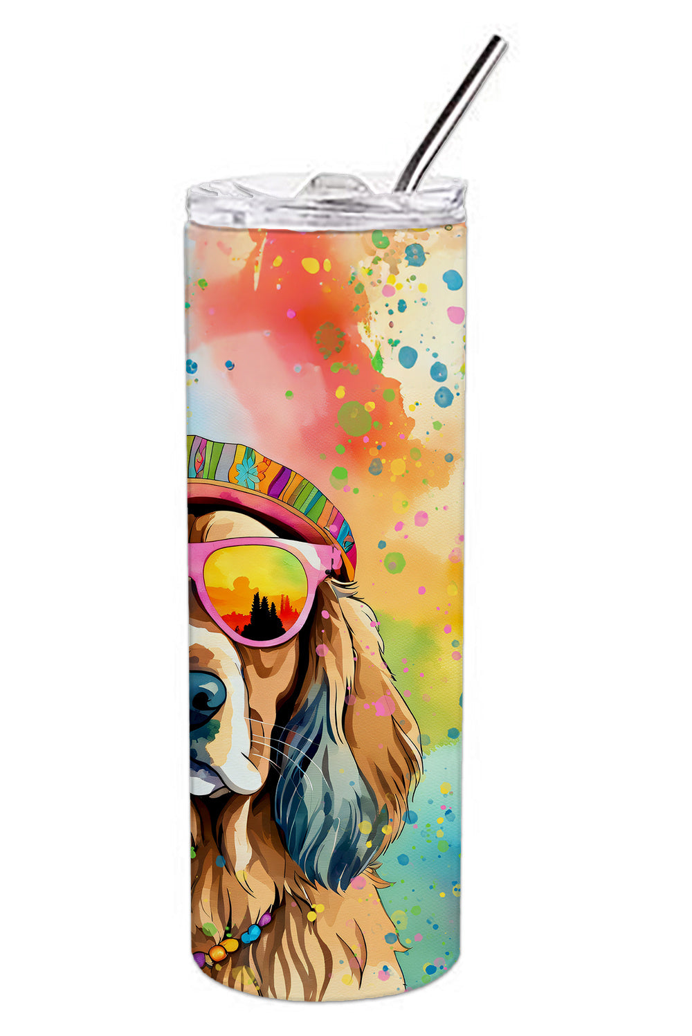 Cocker Spaniel Hippie Dawg Stainless Steel Skinny Tumbler Vacuum Double Walled Reusable Insulated Tumbler Travel Cup for Coffee Cocktails Gift with Lid, 20 oz - Renee Lane Company
