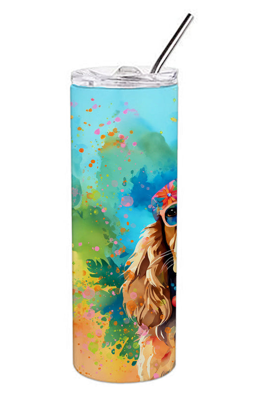 Cocker Spaniel Hippie Dawg Stainless Steel Skinny Tumbler Vacuum Double Walled Reusable Insulated Tumbler Travel Cup for Coffee Cocktails Gift with Lid, 20 oz - Renee Lane Company