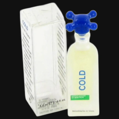Cold by Benetton unisex fragrance bottle with blue cap and matching product box