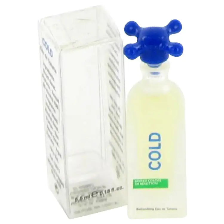 Unisex fragrance bottle with blue cap and yellow label, with matching carton box