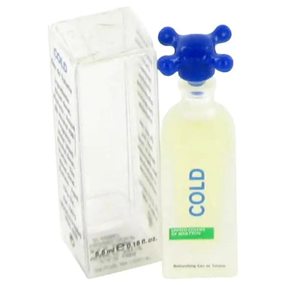 Unisex fragrance bottle with blue cap and yellow label, with matching carton box
