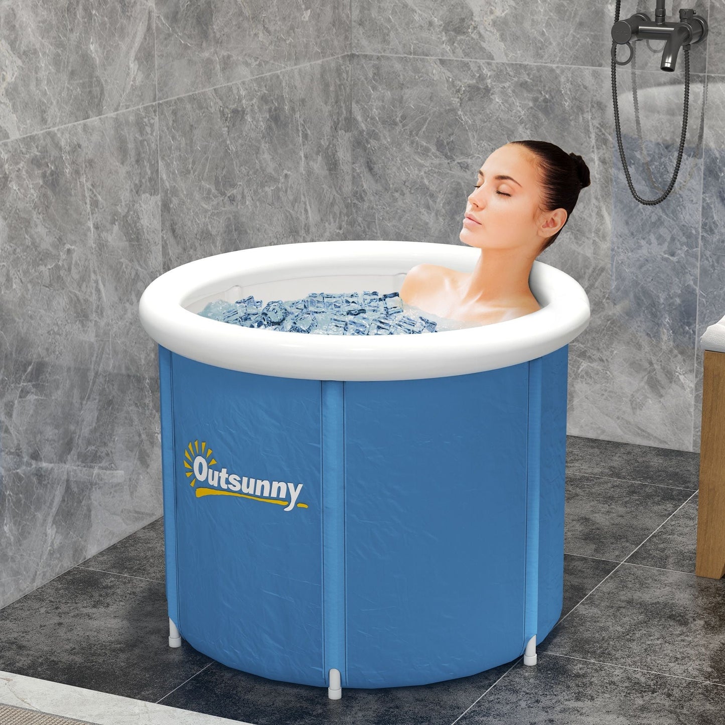Cold Plunge Tub, Portable Ice Bath Cold Water Therapy Tub with Thermo Lid, for Athletes Recovery, Dark Blue - Renee Lane Company