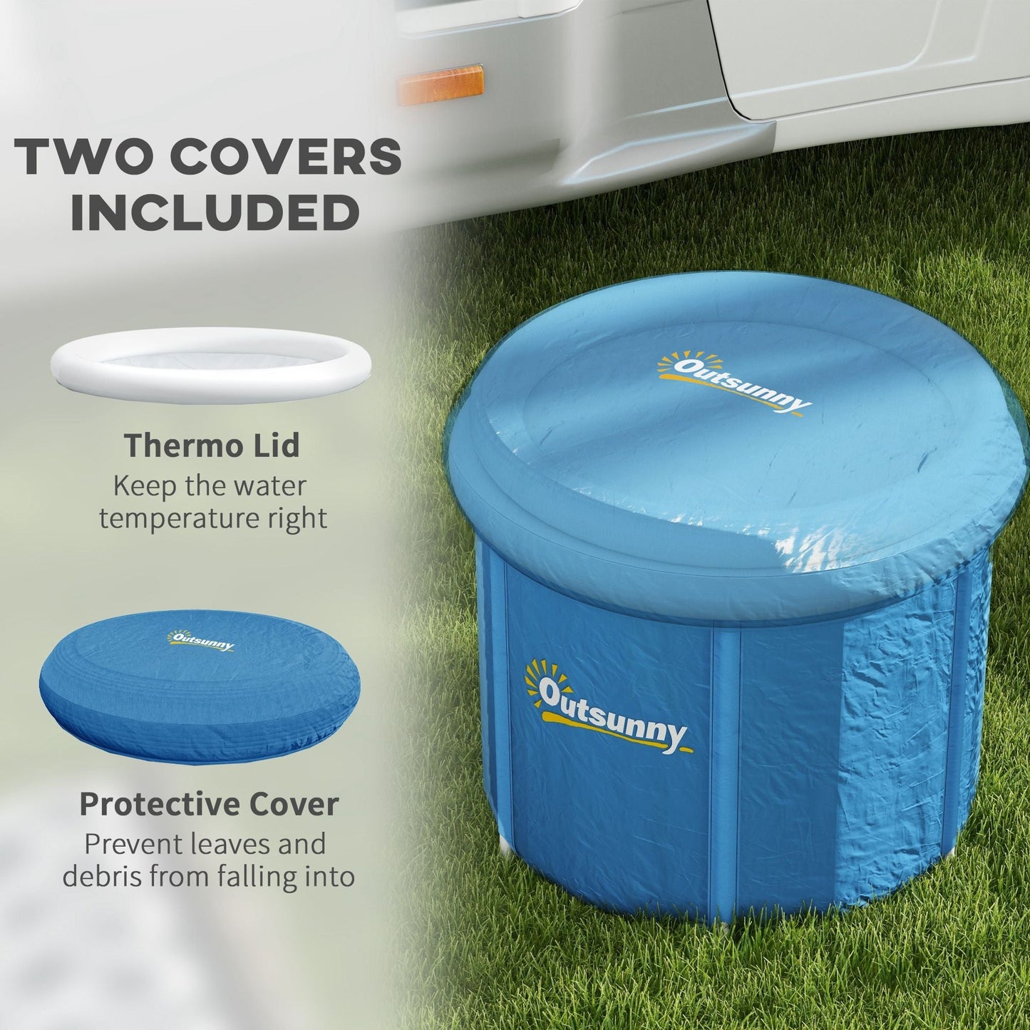 Cold Plunge Tub, Portable Ice Bath Cold Water Therapy Tub with Thermo Lid, for Athletes Recovery, Dark Blue - Renee Lane Company