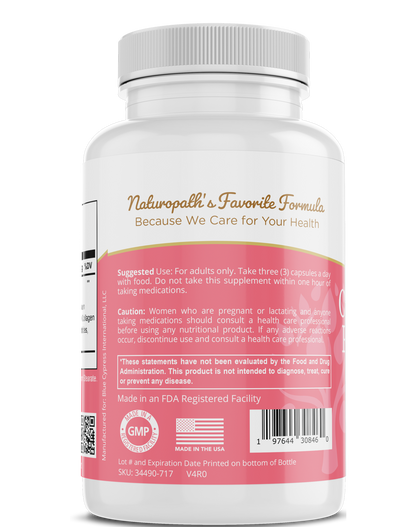 Collagen peptides supplement bottle back label with usage directions and GMP text