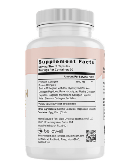Collagen Peptides Types I, II, III, V, X by Bellawell - Renee Lane Company