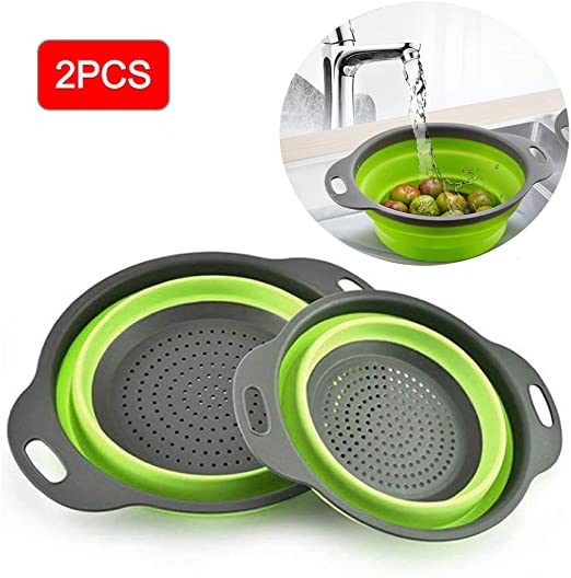 Collapsible Colander Silicone Bowl Strainer Set of 2, Portable Folding Filter Basket Bowls Container Rubber Strainer, Use for Draining Fruits, Vegetables and Pastas - Renee Lane Company