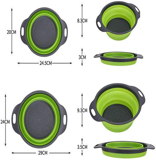 Collapsible Colander Silicone Bowl Strainer Set of 2, Portable Folding Filter Basket Bowls Container Rubber Strainer, Use for Draining Fruits, Vegetables and Pastas - Renee Lane Company