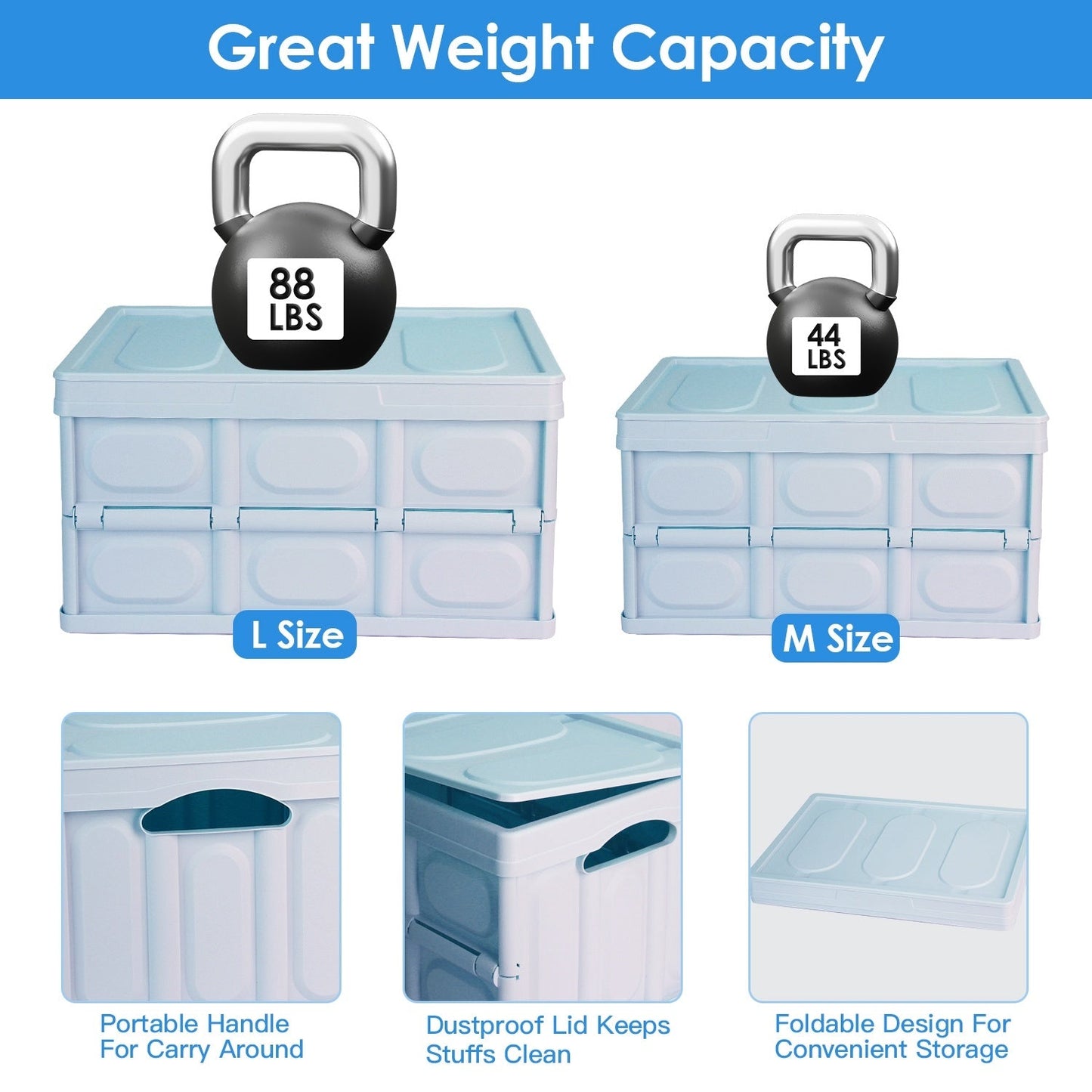 Collapsible Storage Bins With Dustproof Lid Waterproof Interior Bag Handle Stackable Storage Box Container Utility Organizer Crate For Camping Fishing Living Room - Renee Lane Company