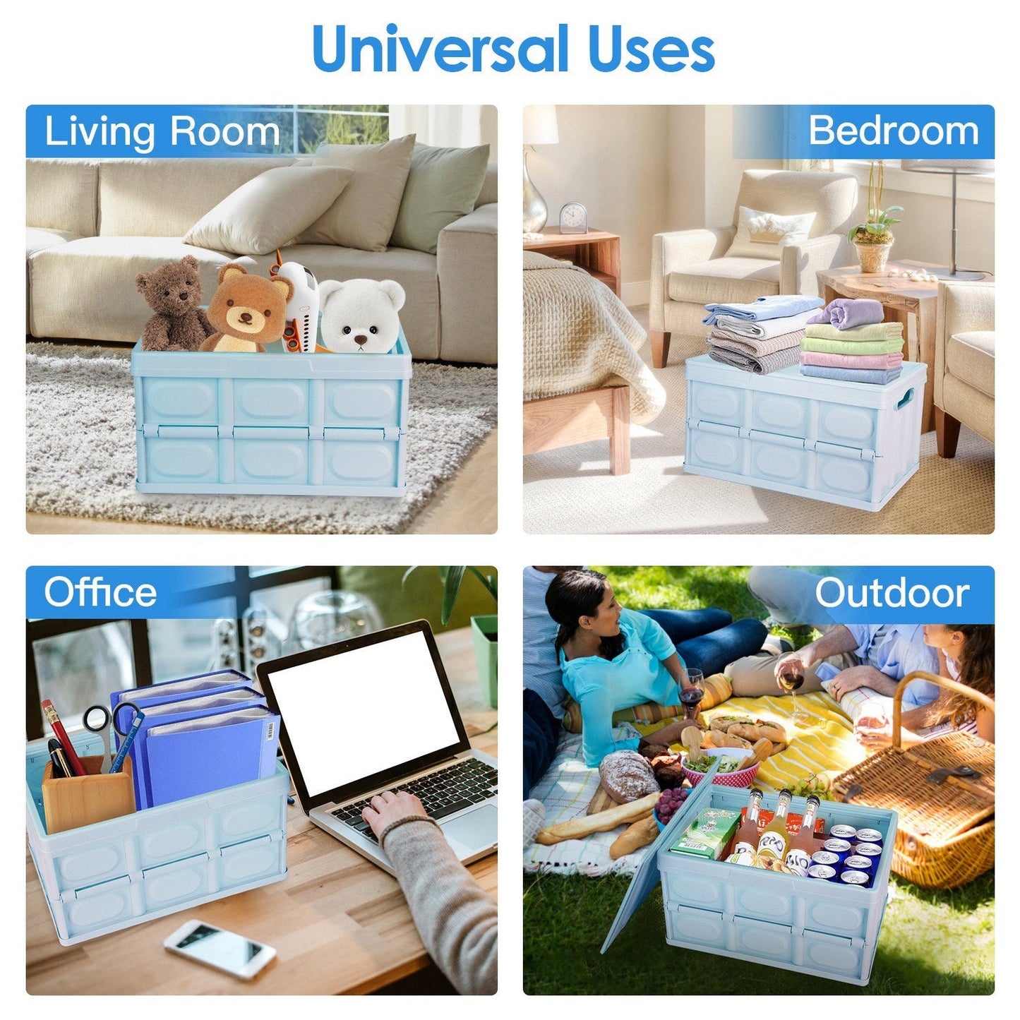 Collapsible Storage Bins With Dustproof Lid Waterproof Interior Bag Handle Stackable Storage Box Container Utility Organizer Crate For Camping Fishing Living Room - Renee Lane Company