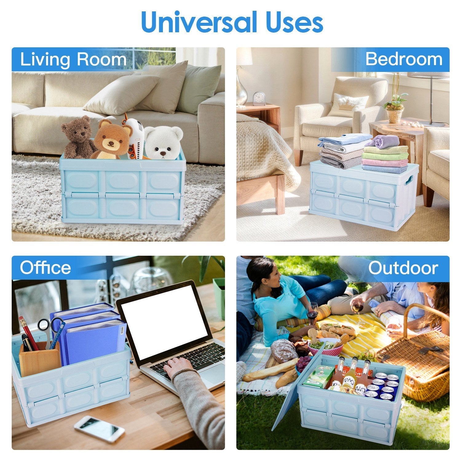 Collapsible Storage Bins With Dustproof Lid Waterproof Interior Bag Handle Stackable Storage Box Container Utility Organizer Crate For Camping Fishing Living Room - Renee Lane Company