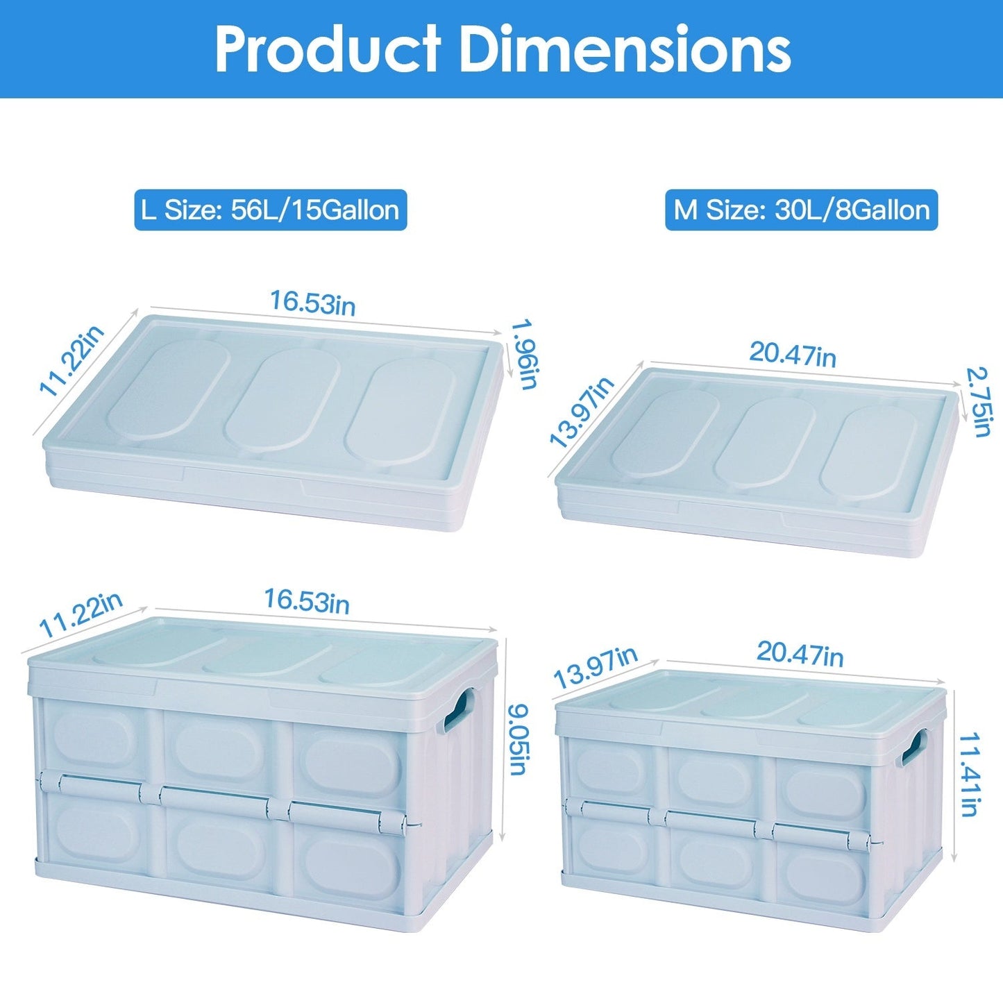 Collapsible Storage Bins With Dustproof Lid Waterproof Interior Bag Handle Stackable Storage Box Container Utility Organizer Crate For Camping Fishing Living Room - Renee Lane Company