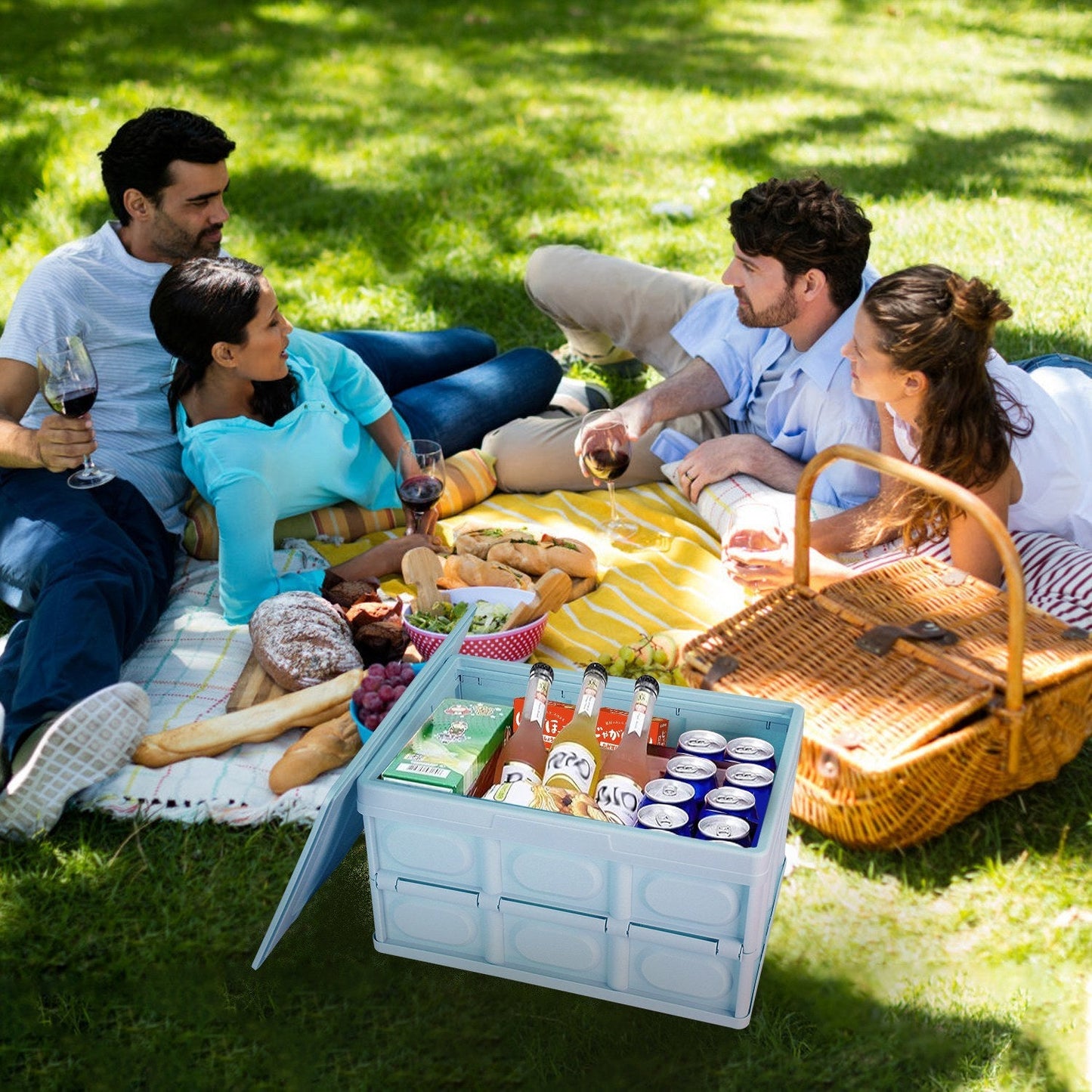 Collapsible Storage Bins With Dustproof Lid Waterproof Interior Bag Handle Stackable Storage Box Container Utility Organizer Crate For Camping Fishing Living Room - Renee Lane Company