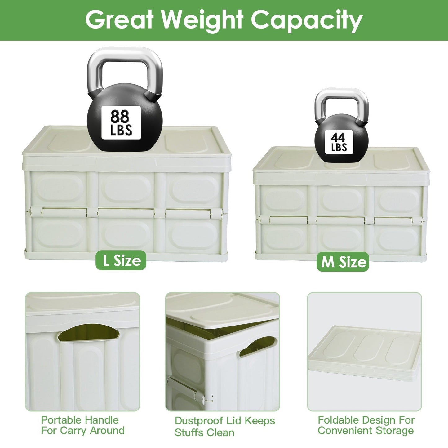 Collapsible Storage Bins With Dustproof Lid Waterproof Interior Bag Handle Stackable Storage Box Container Utility Organizer Crate For Camping Fishing Living Room - Renee Lane Company