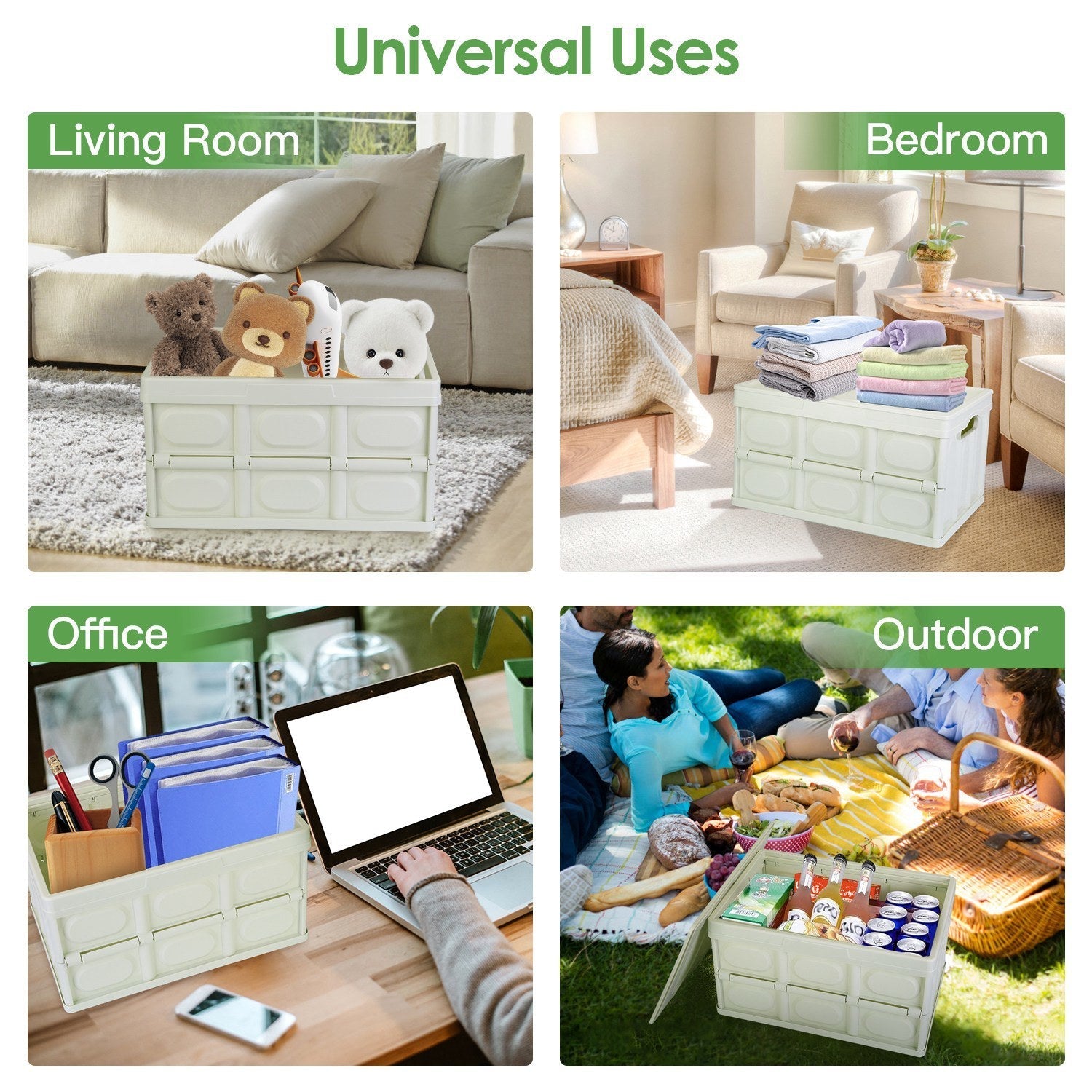 Collapsible Storage Bins With Dustproof Lid Waterproof Interior Bag Handle Stackable Storage Box Container Utility Organizer Crate For Camping Fishing Living Room - Renee Lane Company