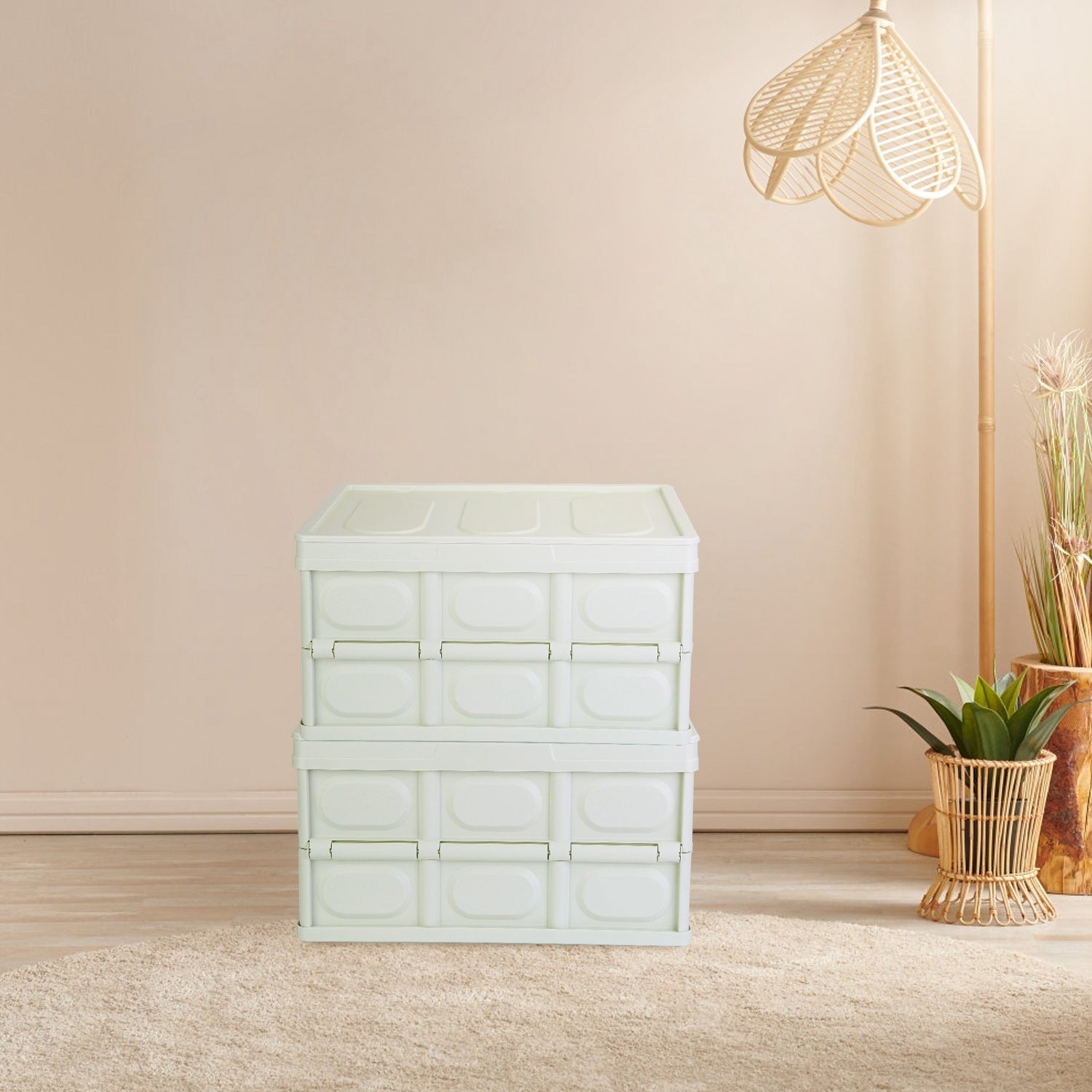 Collapsible Storage Bins With Dustproof Lid Waterproof Interior Bag Handle Stackable Storage Box Container Utility Organizer Crate For Camping Fishing Living Room - Renee Lane Company