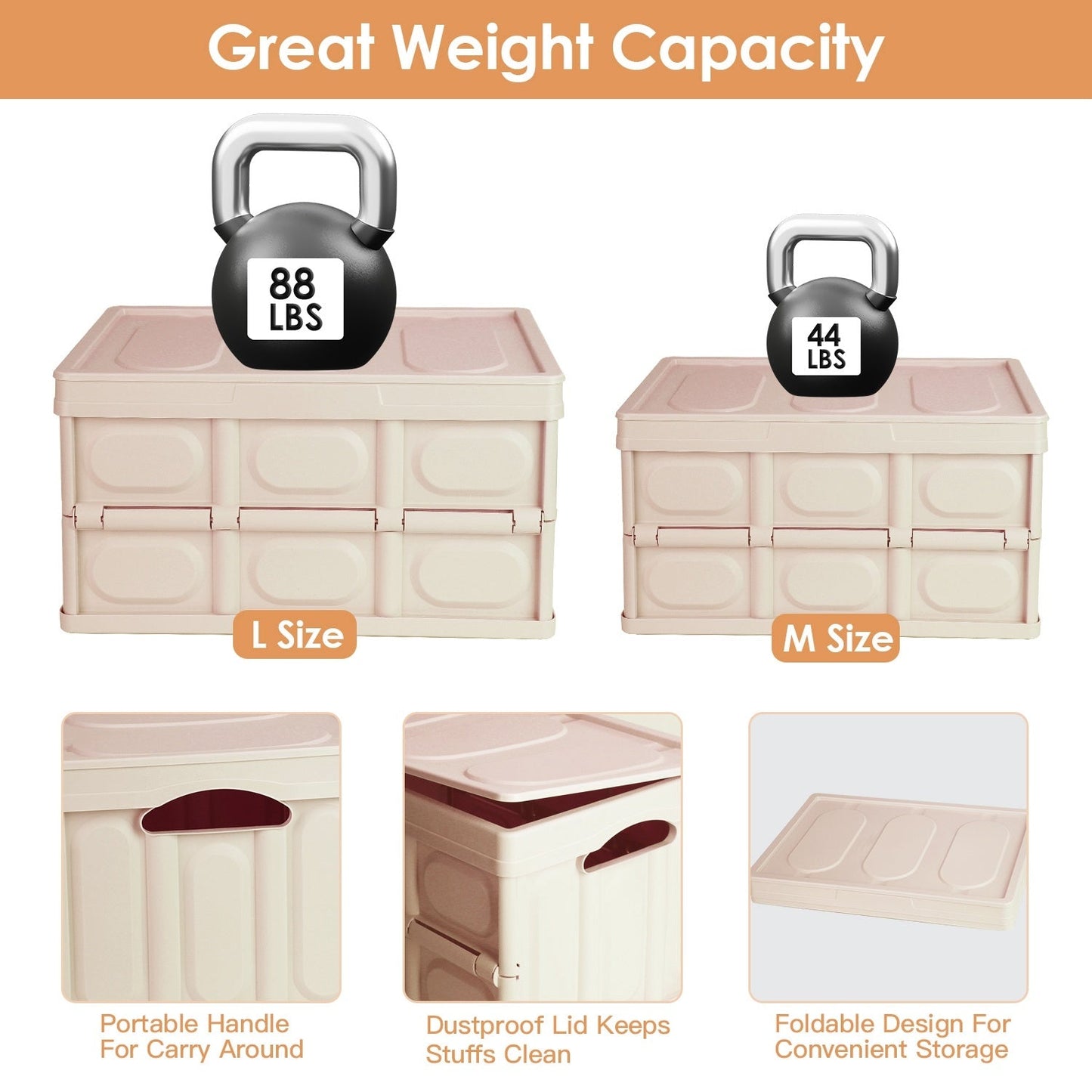 Collapsible Storage Bins With Dustproof Lid Waterproof Interior Bag Handle Stackable Storage Box Container Utility Organizer Crate For Camping Fishing Living Room - Renee Lane Company