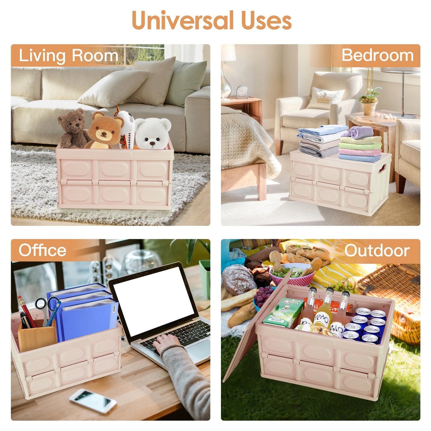 Collapsible Storage Bins With Dustproof Lid Waterproof Interior Bag Handle Stackable Storage Box Container Utility Organizer Crate For Camping Fishing Living Room - Renee Lane Company