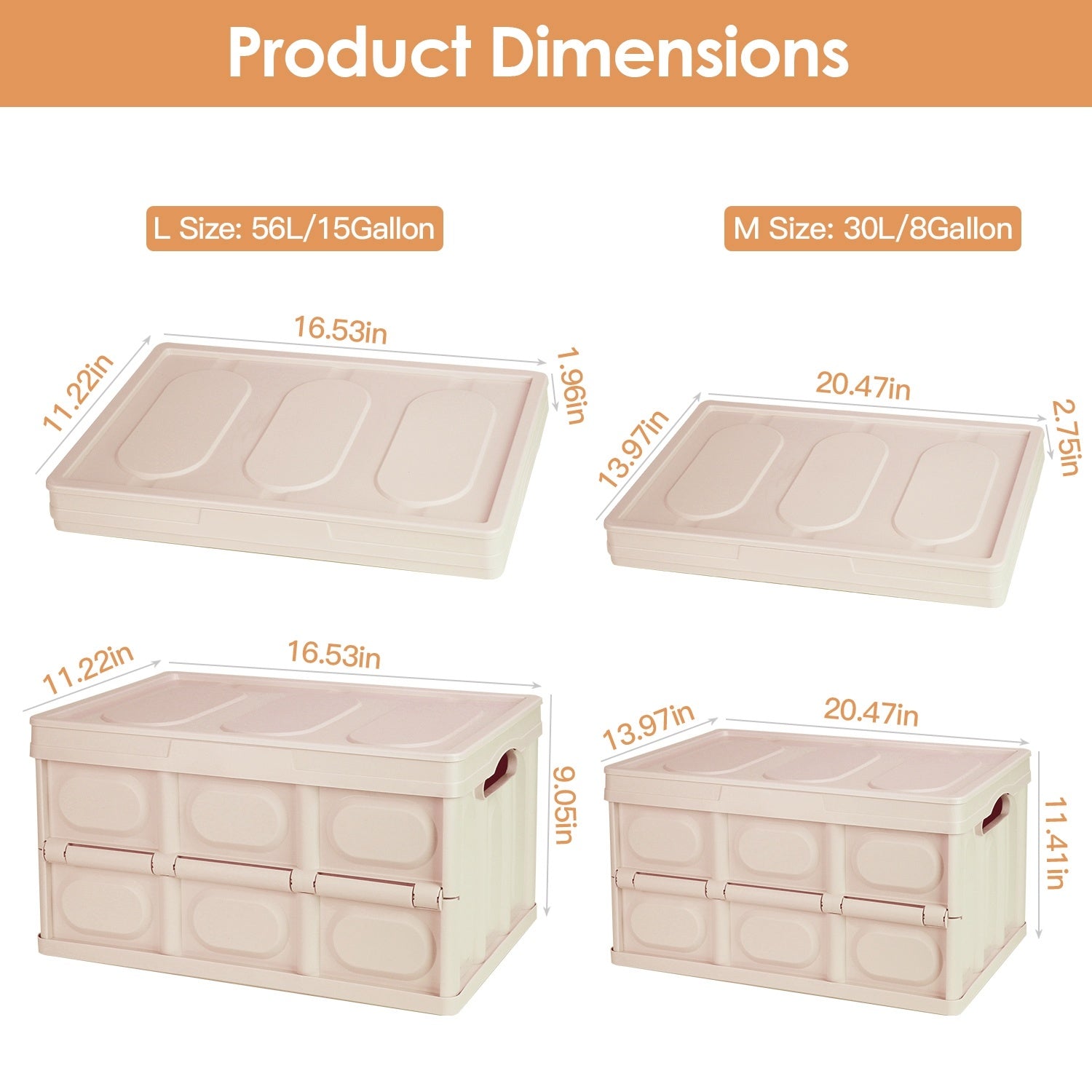 Collapsible Storage Bins With Dustproof Lid Waterproof Interior Bag Handle Stackable Storage Box Container Utility Organizer Crate For Camping Fishing Living Room - Renee Lane Company
