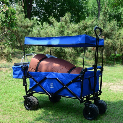 Collapsible Wagon Heavy Duty Folding Wagon Cart with Removable Canopy, 4" Wide Large All Terrain Wheels, Brake, Adjustable Handles,Cooler Bag Utility Carts for Outdoor Garden Beach - Renee Lane Company