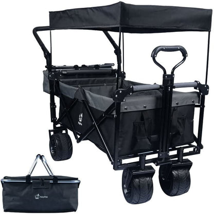 Collapsible Wagon Heavy Duty Folding Wagon Cart with Removable Canopy, 4" Wide Large All Terrain Wheels, Brake, Adjustable Handles,Cooler Bag Utility Carts for Outdoor Garden Beach - Renee Lane Company