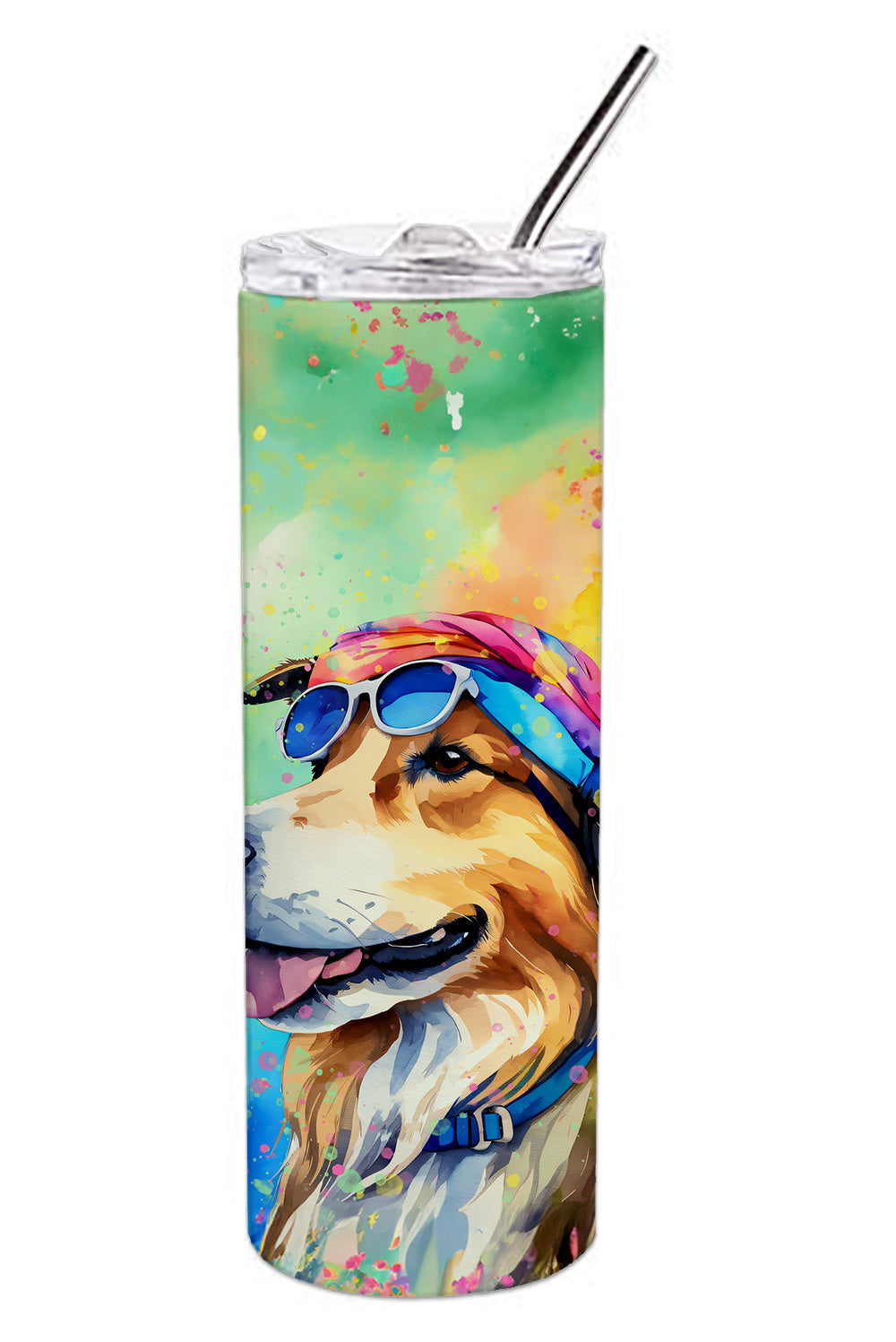 Collie Hippie Dawg Stainless Steel Skinny Tumbler Vacuum Double Walled Reusable Insulated Tumbler Travel Cup for Coffee Cocktails Gift with Lid, 20 oz - Renee Lane Company