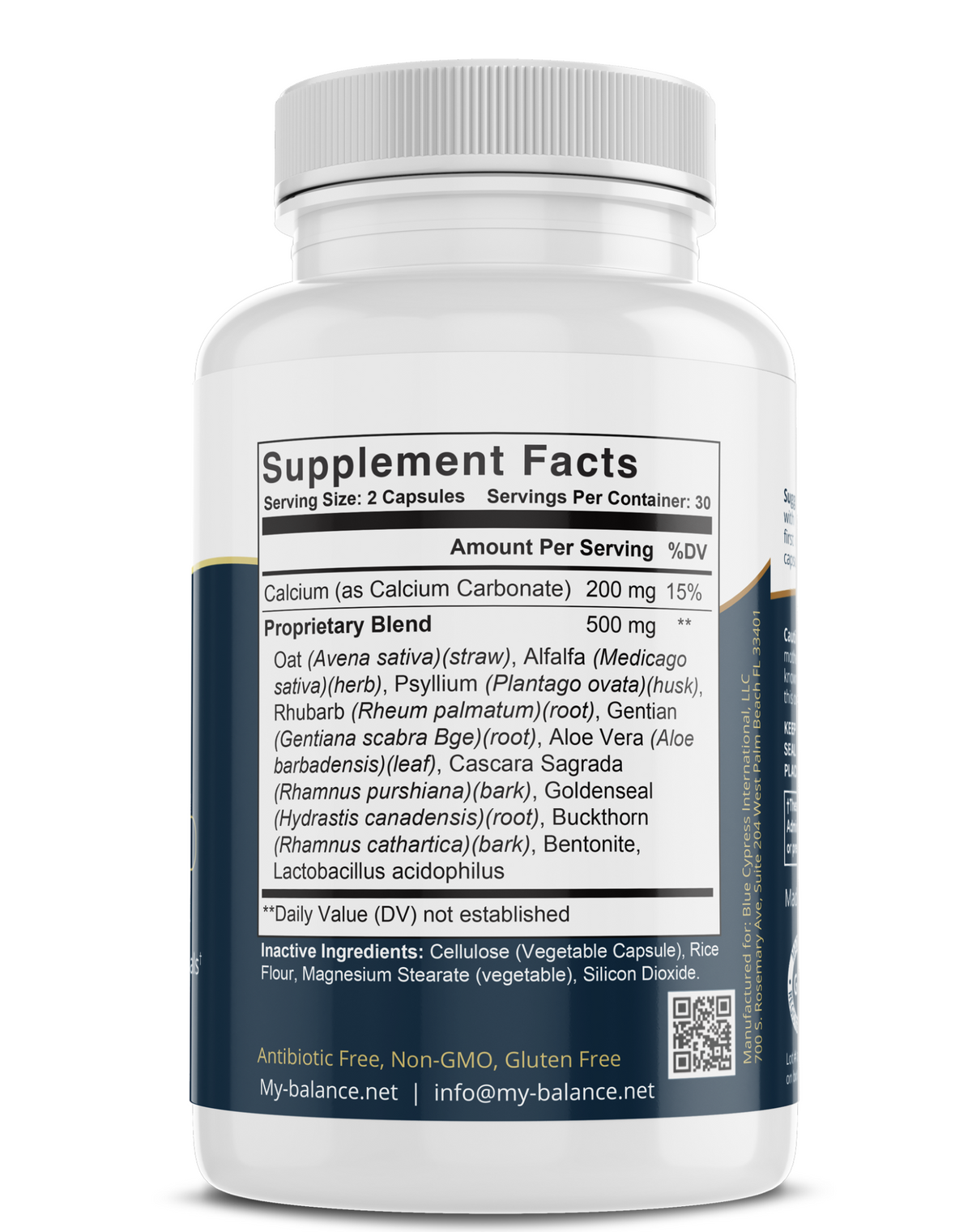 Supplement facts label on my balance Colon Sweep bottle with capsule serving details