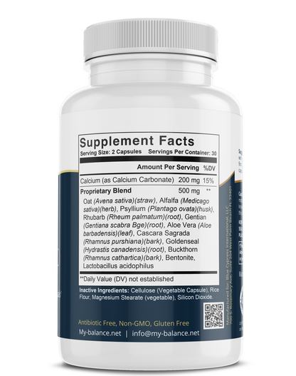 Supplement facts label on my balance Colon Sweep bottle with capsule serving details