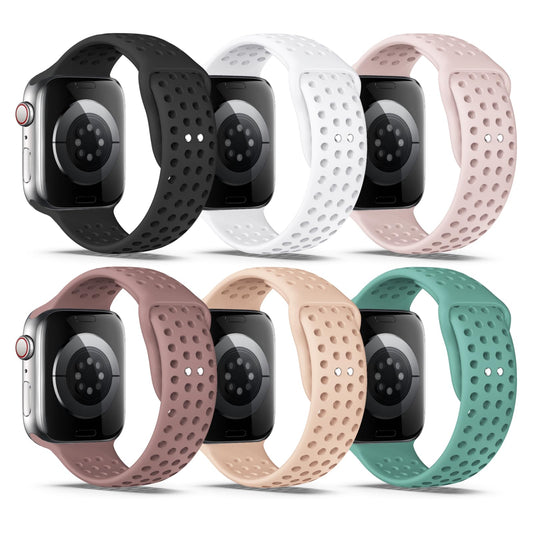Compatible with Apple Watch Band 38mm 40mm 41mm 42mm 44mm 45mm 49mm S/M M/L Silicone iWatch Bands Ultra 2/Ultra SE Series 9/8/7/6/5/4/3/2/1 for Women/Men (38/40/41mm S/M 6 PACK C-Black/White/Pink - Renee Lane Company