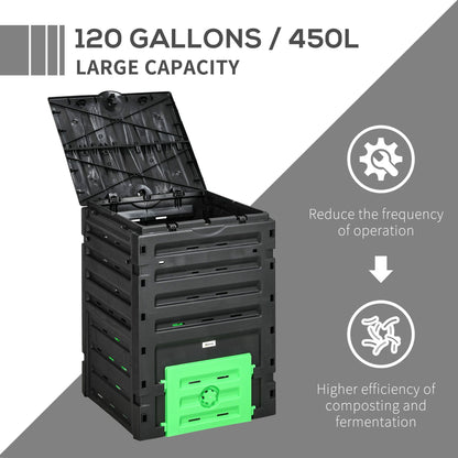 Compost Bin, Garden Composter with 80 Vents and 2 Sliding Doors, 120 Gallon (450L), Black - Renee Lane Company
