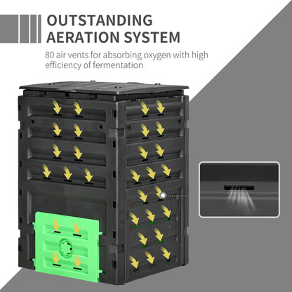 Compost Bin, Garden Composter with 80 Vents and 2 Sliding Doors, 120 Gallon (450L), Black - Renee Lane Company