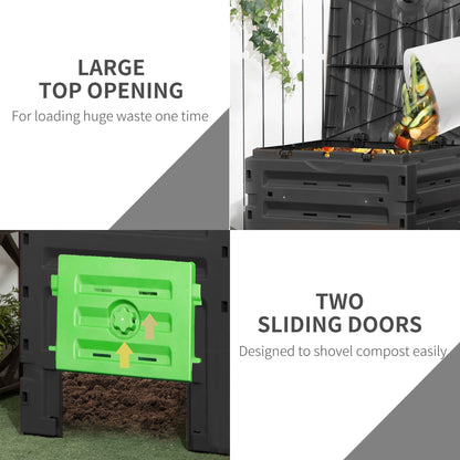 Compost Bin, Garden Composter with 80 Vents and 2 Sliding Doors, 120 Gallon (450L), Black - Renee Lane Company
