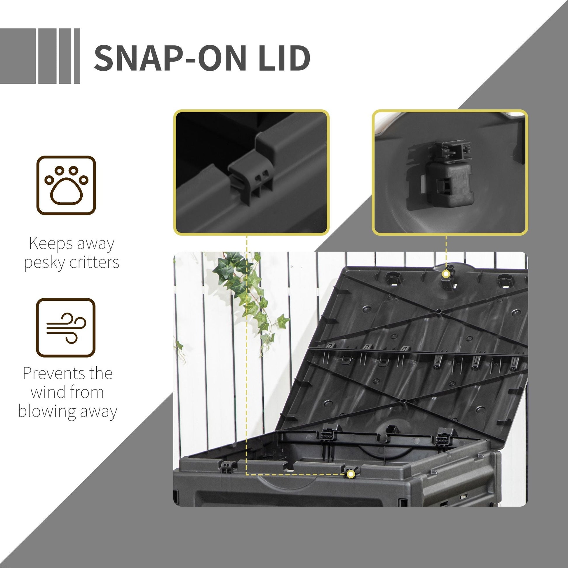 Compost Bin, Garden Composter with 80 Vents and 2 Sliding Doors, 120 Gallon (450L), Black - Renee Lane Company
