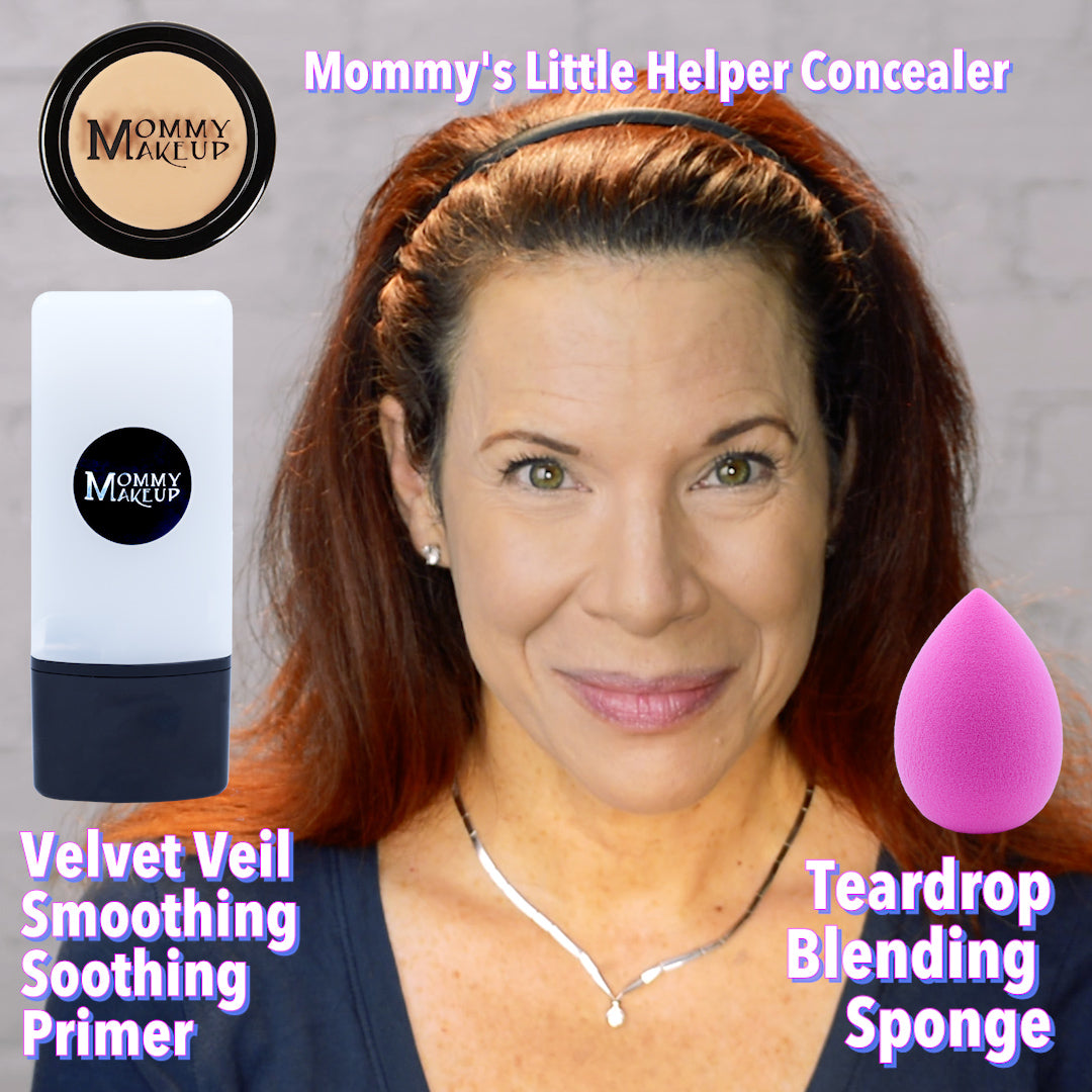 Talc-free foundation and concealer set, compact and concealer pot with sponge and tube